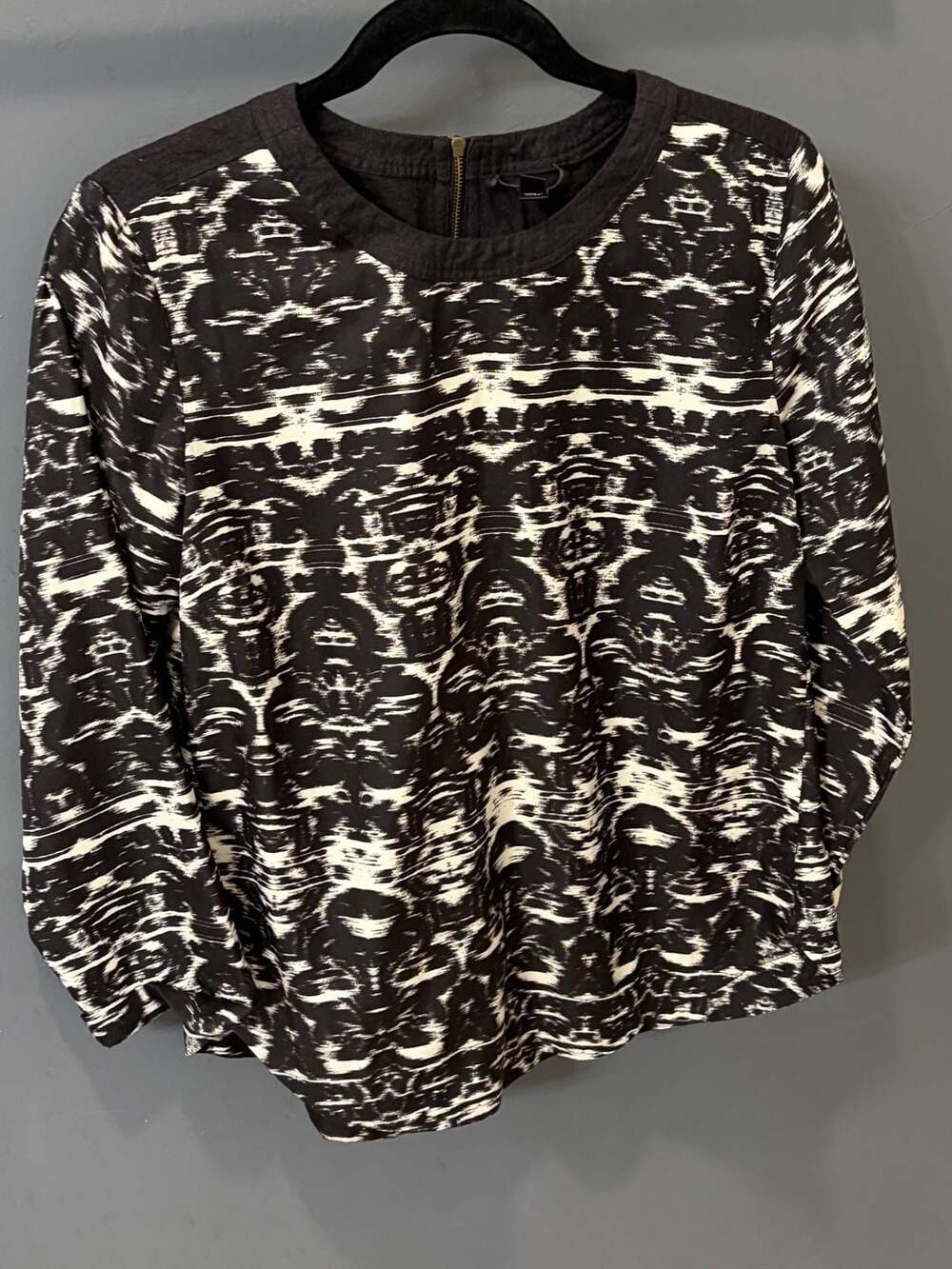 J.Crew Blurred Ikat Print Long Sleeve Blouse with Back Zip